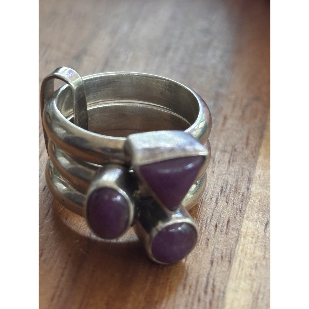 Vintage Genuine Amethyst Sterling Silver 3 Stacking Rings Size 6